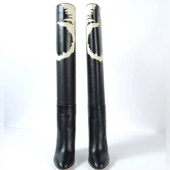 VALENTINO GARAVANI Pansy Bloom Leather Knee Boots never worn PRICED TO SELL - Picture 8 of 10